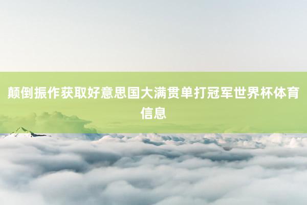 颠倒振作获取好意思国大满贯单打冠军世界杯体育信息